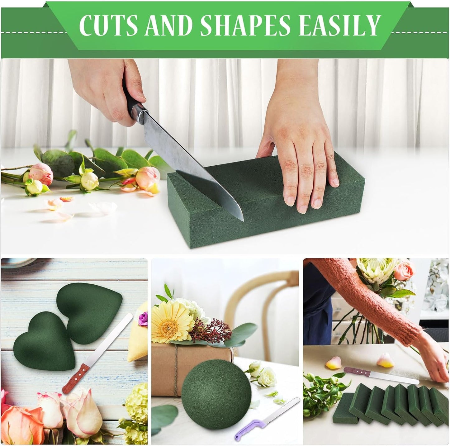 Gardace 6 Pack Floral Foam Blocks Each (8.7"L x 3.5"W x 2"H), Green Wet and Dry Floral Foam, Used for Fresh Flowers and Artificial Flowers, Plant Foam is Suitable for Wedding, Festival Decoration