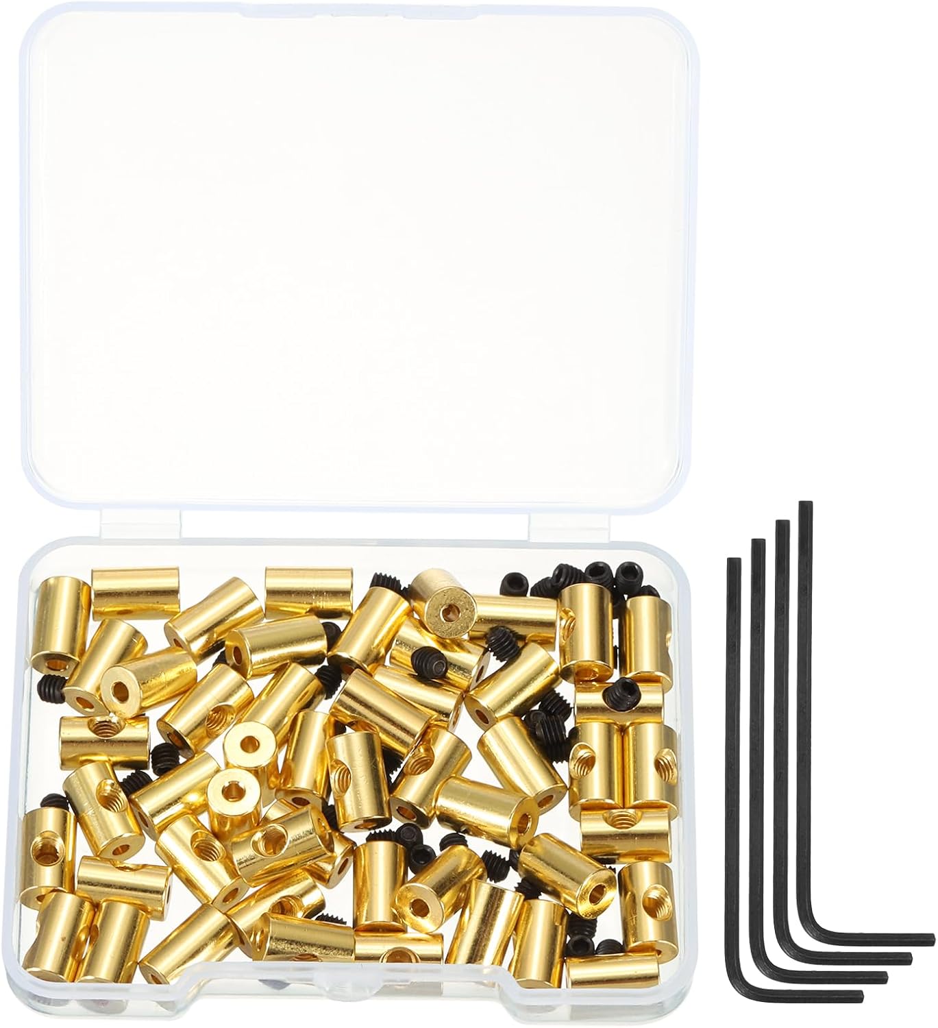 MECCANIXITY 50 Pcs Metal Locking Pin Backs, Locking Pin Keepers Clasp 9mm(H) with 4 Wrench Replacement in Storage Case for Badge, Brooch, Gold Tone