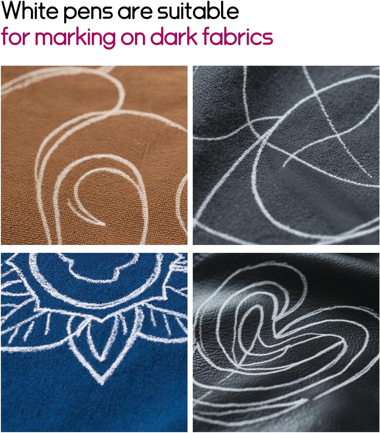 Heat Erasable Fabric Marking Pens for Sewing & Quilting | 4 White Pens + 50 White Refills | Disappearing Ink for Precise Marking, Sewing Supplies, Embroidery, DIY | Extra High Capacity