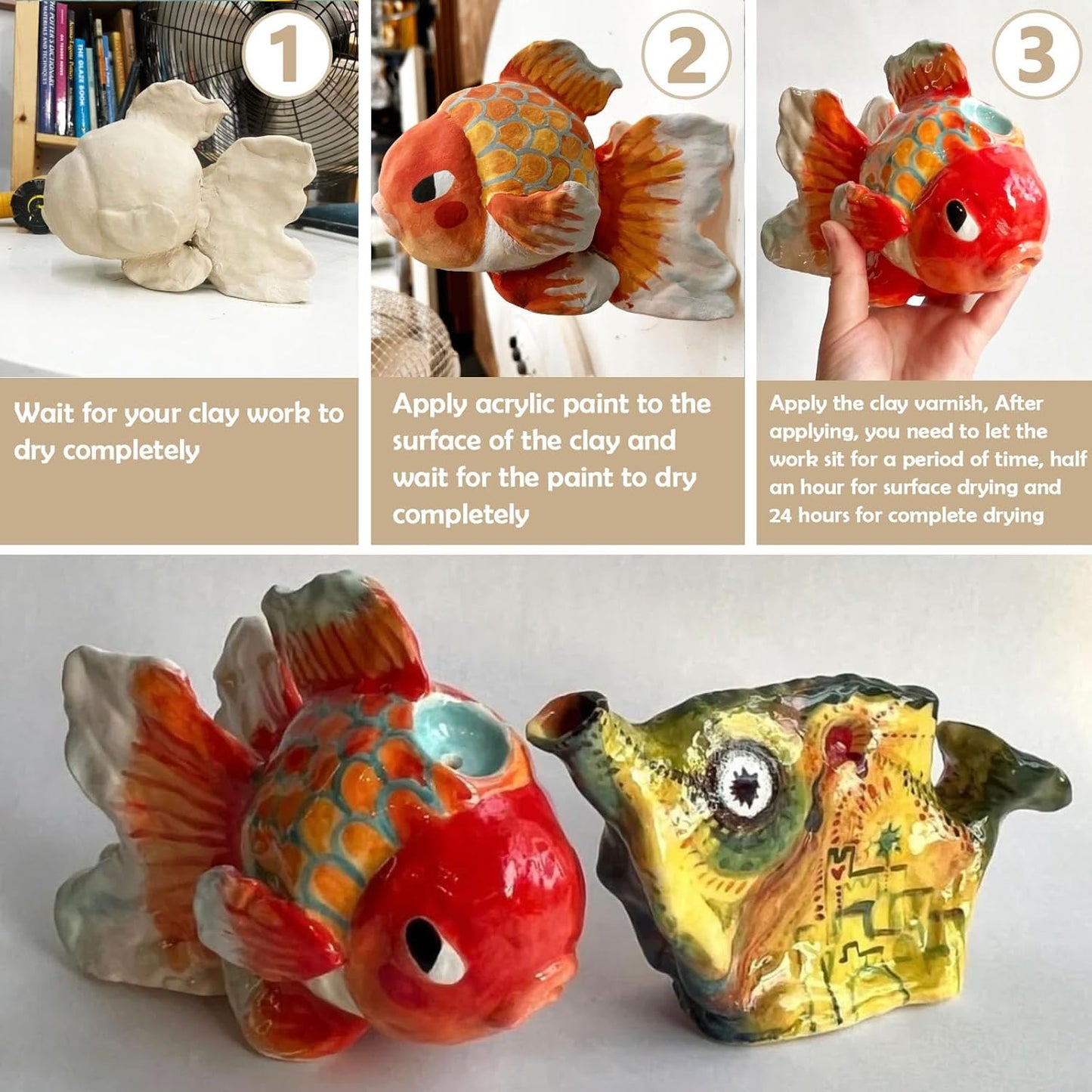 50ml Air Dry Clay Glaze & Varnish - Gloss Finish for Crafts/Pottery/Sculptures - Waterproof & Quick-Drying & Non-Yellowing Clear Coating - Gloss Polymer Clay Sealer