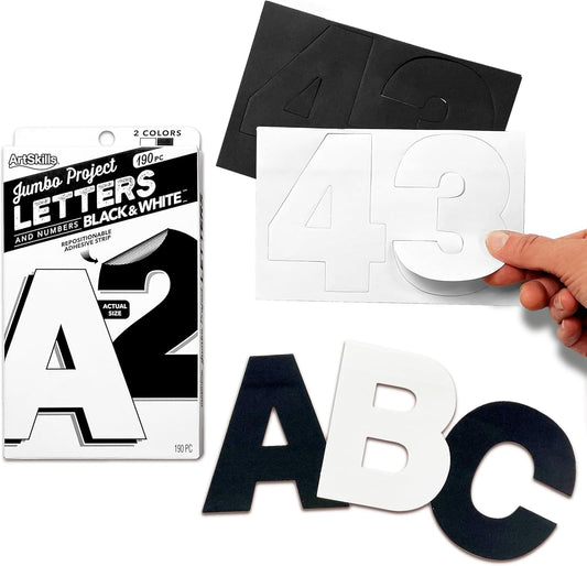 ArtSkills Poster Letters 4” Paper Letters for Poster Board Projects, Classroom Bulletin Boards, Sign Making Supplies, Black/White, 190 Pieces