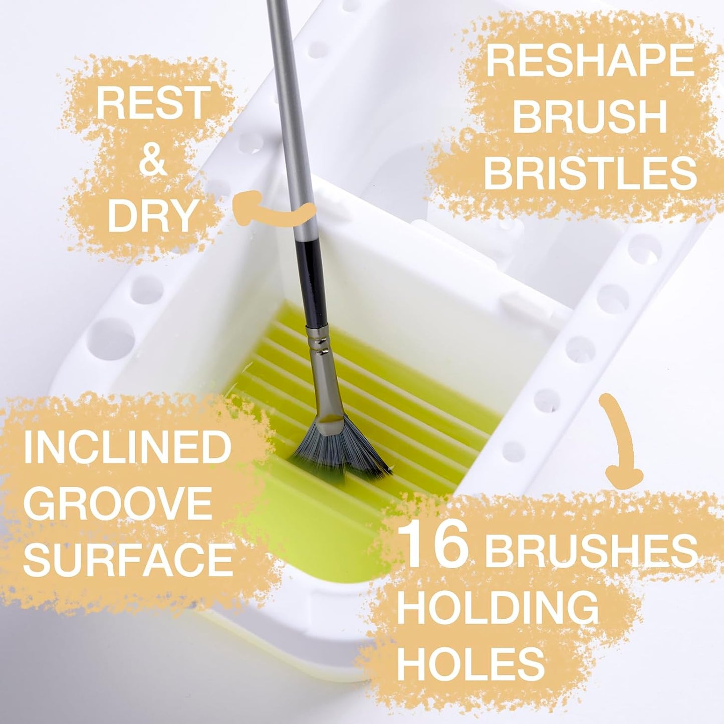 SEVENY Paint Brush Cleaner, Paint Brush Holder and Organizers with Palette for Acrylic, Watercolor, and Water-Based Paints (White)