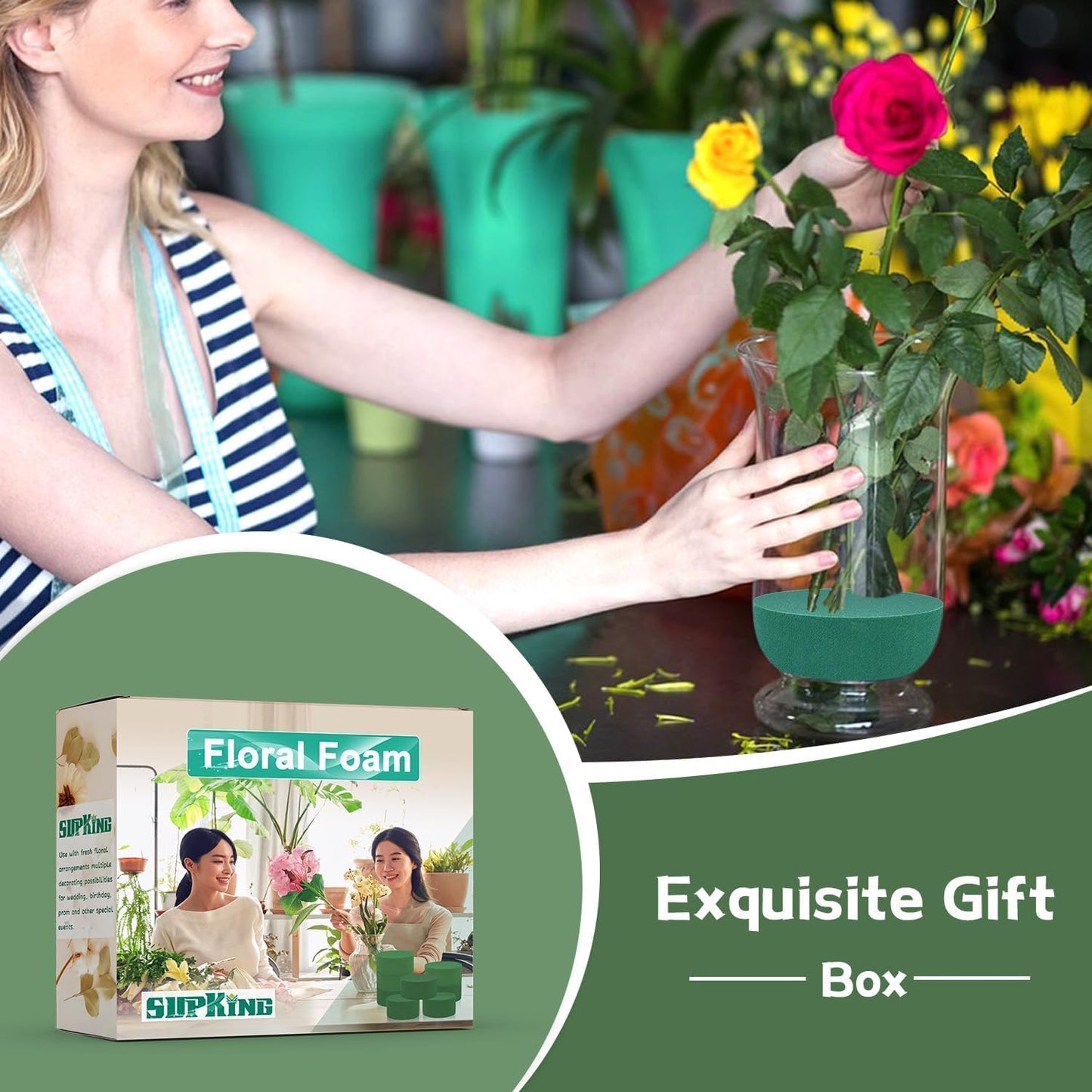 SupKing 8 Pcs Round Floral Foam 4.5", Green Wet Dry Flower Foams Florist Blocks Plant Foam for Craft Artificial and Fresh Flower Arrangements