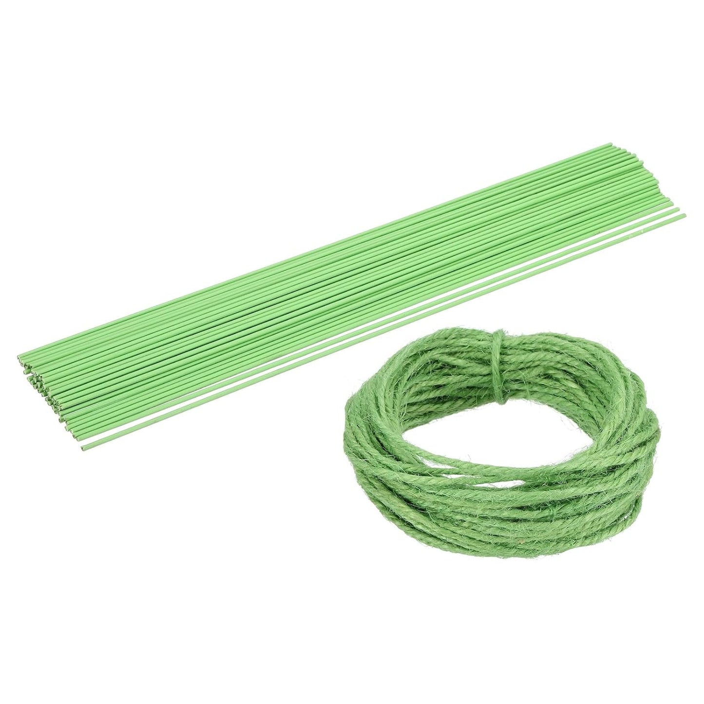 uxcell 50Pcs 2 Gauge Floral Wire, 11.81" Length Flower Stem Wires with 0.08" x 32.8ft Twine for Wreath Making, Flower Arrangement, Light Green