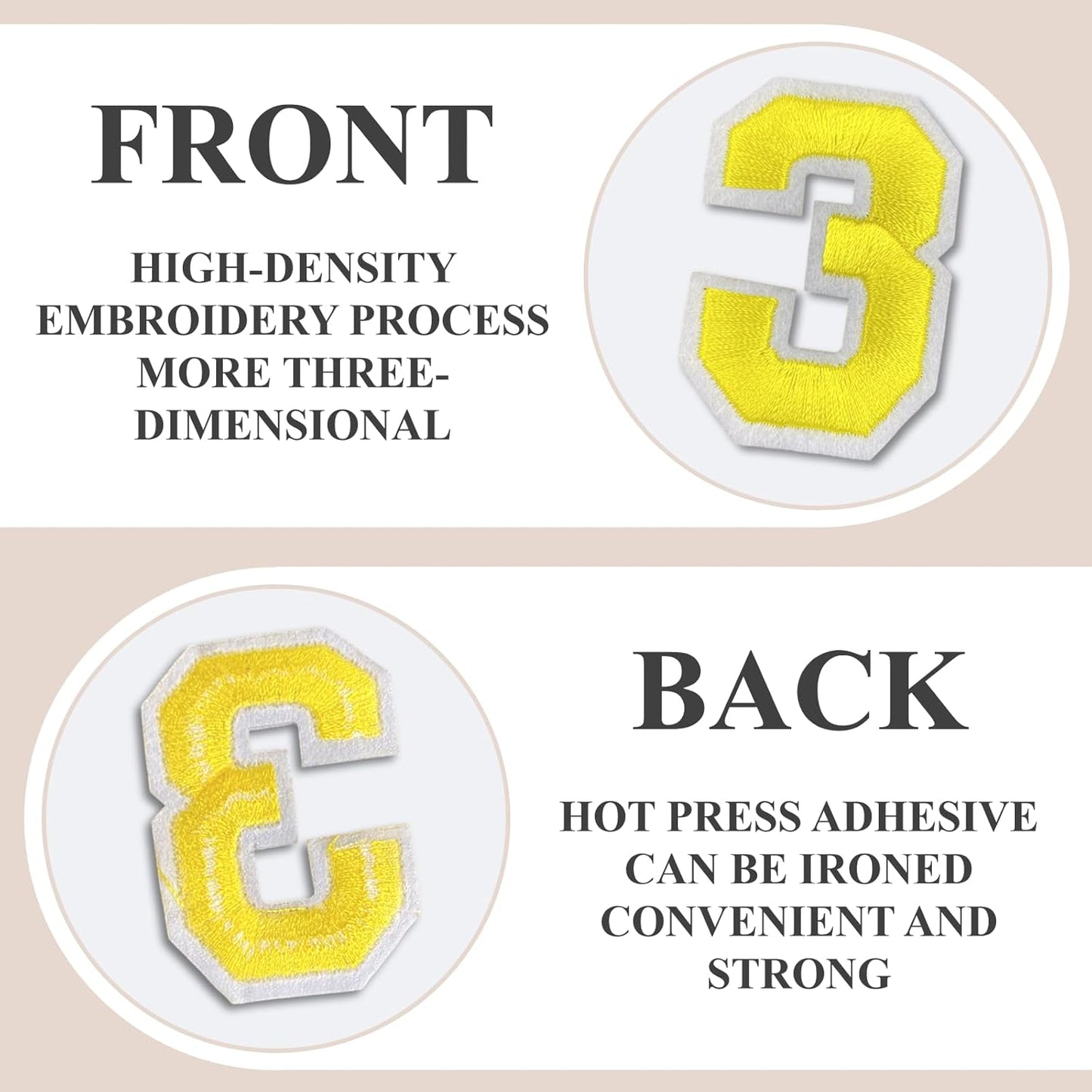 Letter and Number Iron On Patches, A-Z Alphabet and Numbers 0-9 Embroidery Applique Patch, DIY Decorative Heat Press Patches for Clothing Jeans Jackets Backpacks Hats (Yellow 72 Pcs)