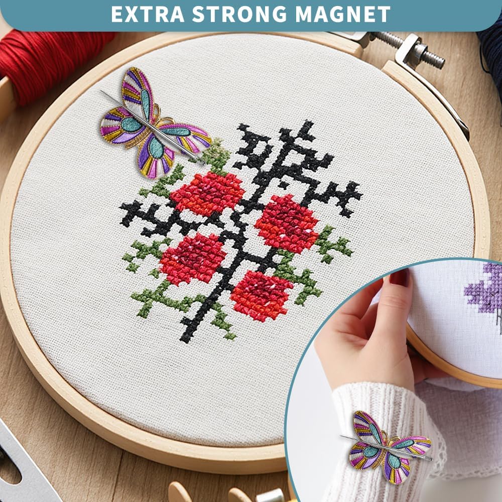 Magnetic Needle Minder Magnet Embroidery Accessories and Supplies Embroidery Needle Holder Cross Stitch Holder Needlework Supplies (Cardinal) (Butterfly)