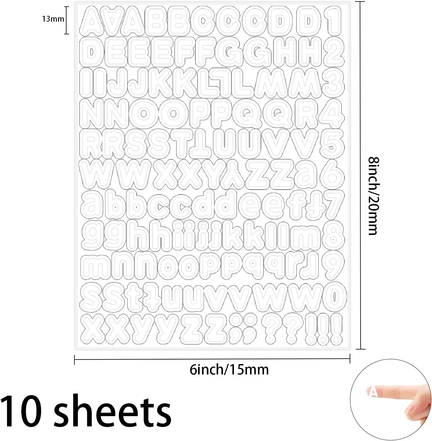 Starboling White Alphabet Stickers, 1/2 inch, 10 Sheets, Self-Adhesive Vinyl, Minimalist Style, Perfect for Labels & Decor