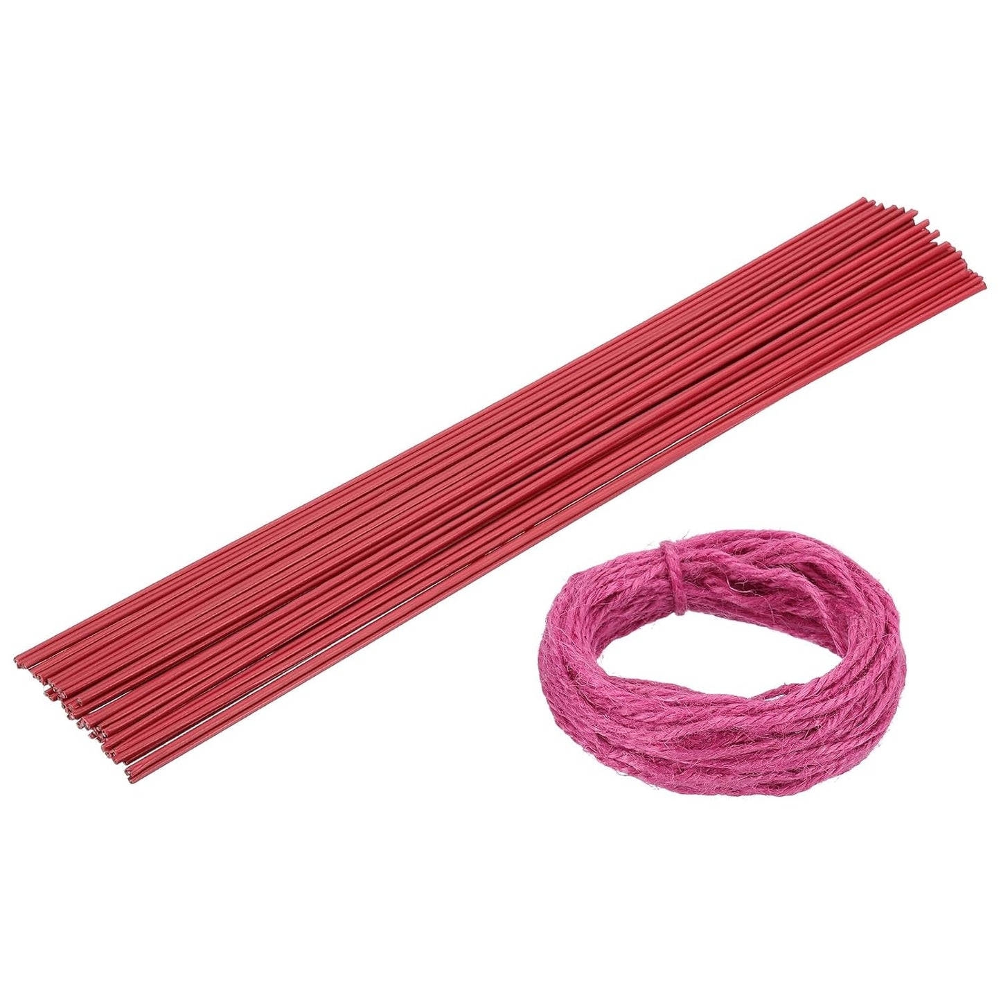 uxcell 50Pcs 2 Gauge Floral Wire, 11.81" Length Flower Stem Wires with 0.08" x 32.8ft Twine for Wreath Making, Flower Arrangement, Red