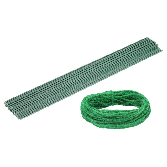 uxcell 50Pcs 2 Gauge Floral Wire, 11.81" Length Flower Stem Wires with 0.08" x 32.8ft Twine for Wreath Making, Flower Arrangement, Green