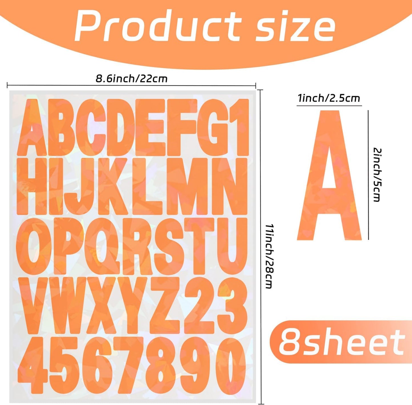 Starboling Letter Stickers,2 inch 8 Sheets Orange Alphabet Sticker,Self Adhesive Vinyl Letter Stickers Mailbox Numbers,for Arts Crafts Outdoor Sign Poster Mailbox Sign Doors Mailboxes Car Truck