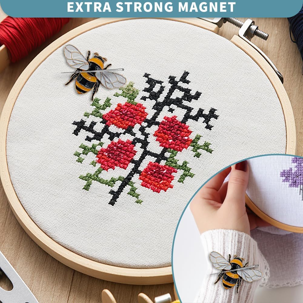 Magnetic Needle Minder Magnet Embroidery Accessories and Supplies Embroidery Needle Holder Cross Stitch Holder Needlework Supplies (Cardinal) (Bee)