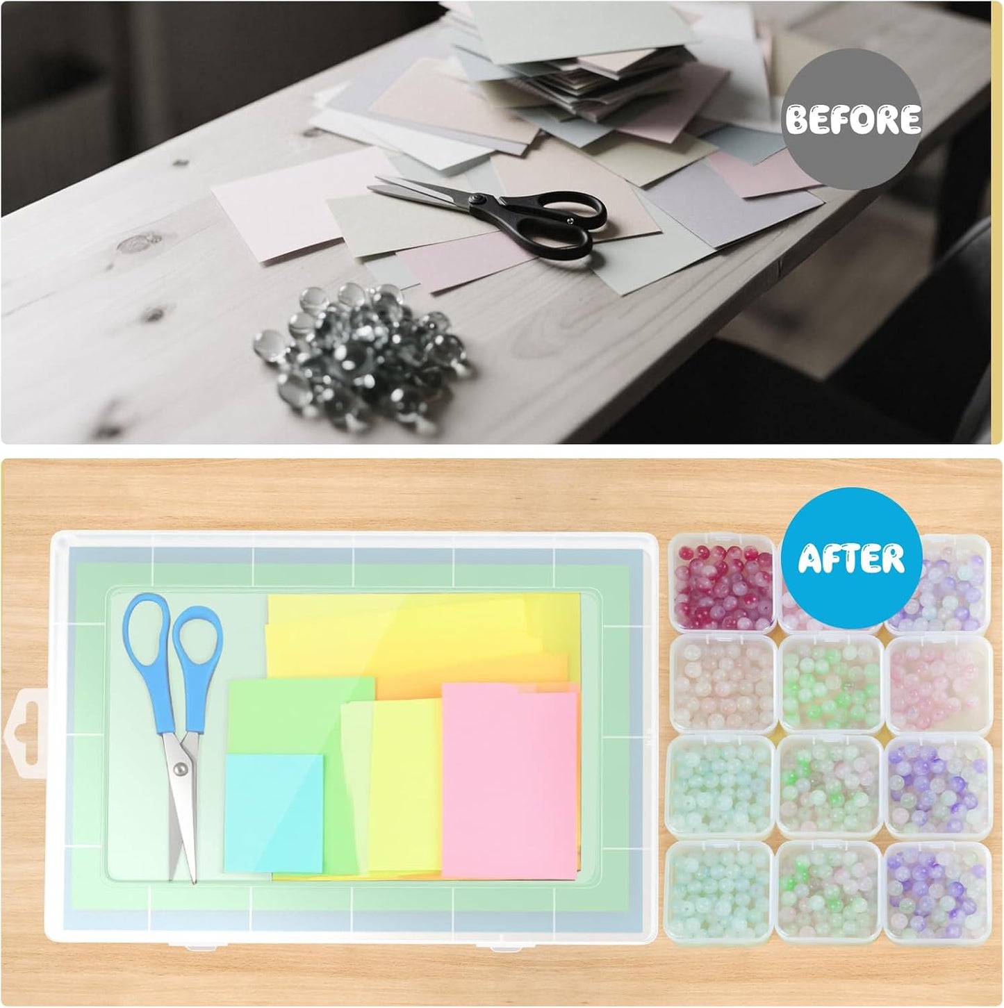 Mathtoxyz Extra Large Bead Organizer, 122 PCS Small Plastic Craft Storage Box with Hinged Lid and Labels Clear Bead Organizers and Storage Boxes for Jewelry, Diamonds, Bracelet Making DIY