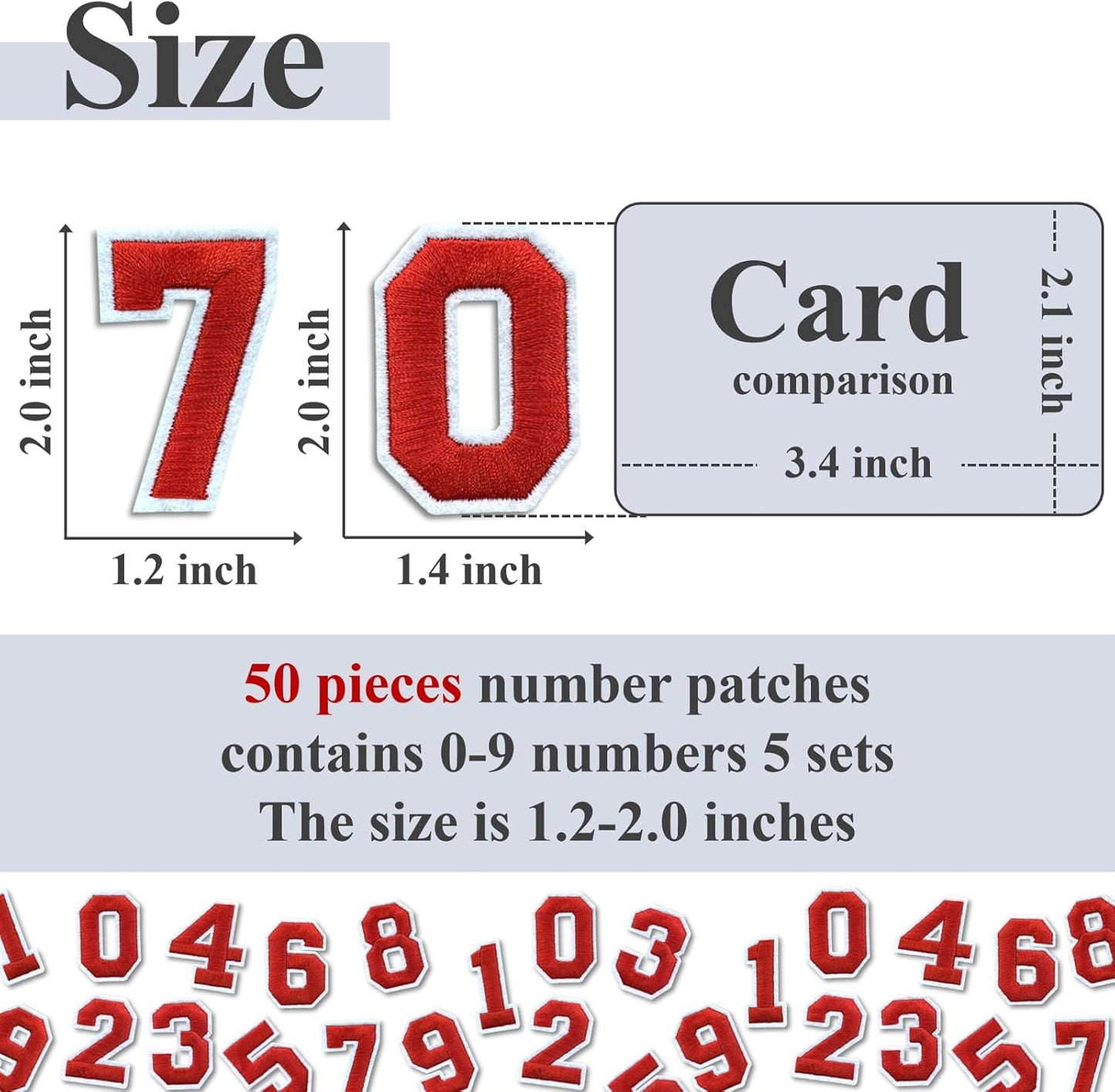 Number Iron On Patches, Numbers 0-9 Embroidery Applique Patch, DIY Decorative Heat Press Patches for Clothing Jeans Jackets Backpacks Hats (Red 50 Pcs)