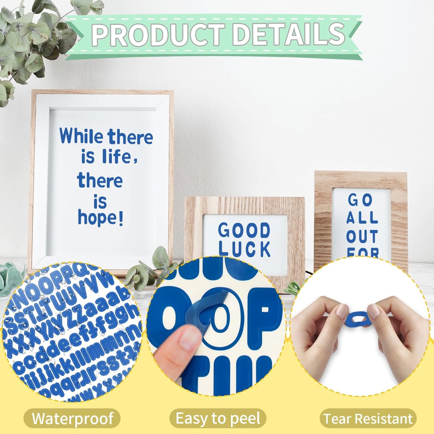 Alphabet Stickers, 1''Inch 12 Sheets Blue Letter Stickers Self-Adhesive Vinyl for Mailbox Numbers, Bulletin Boards & Home Decor