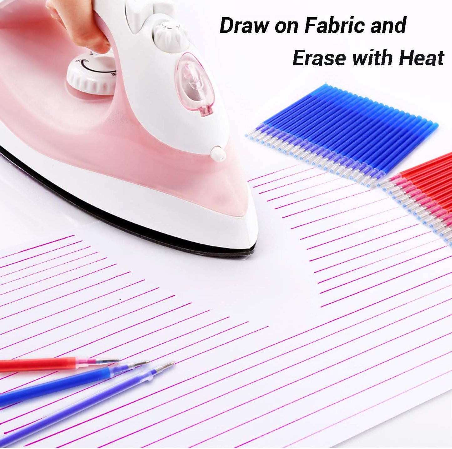 Heat Erasable Fabric Marking Pens with 28 Refills for Tailors Sewing, and Quilting Dressmaking, 4 Colors Heat Erase Pens for Fabrics.