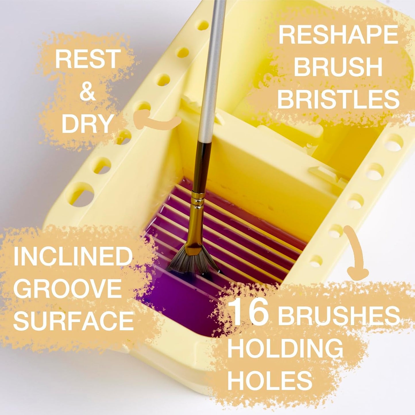 SEVENY Paint Brush Cleaner, Paint Brush Holder and Organizers with Palette for Acrylic, Watercolor, and Water-Based Paints (Yellow)