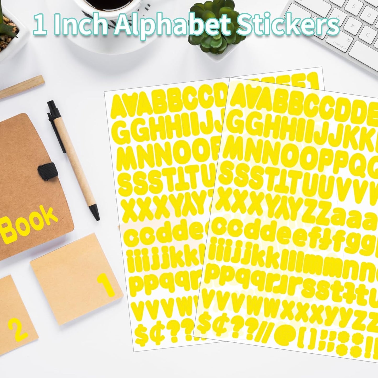 Alphabet Stickers, 1'' Yellow Letter Stickers - 12 Sheets, Self-Adhesive Vinyl for Mailbox Numbers, Bulletin Boards, Classroom & Home Decor