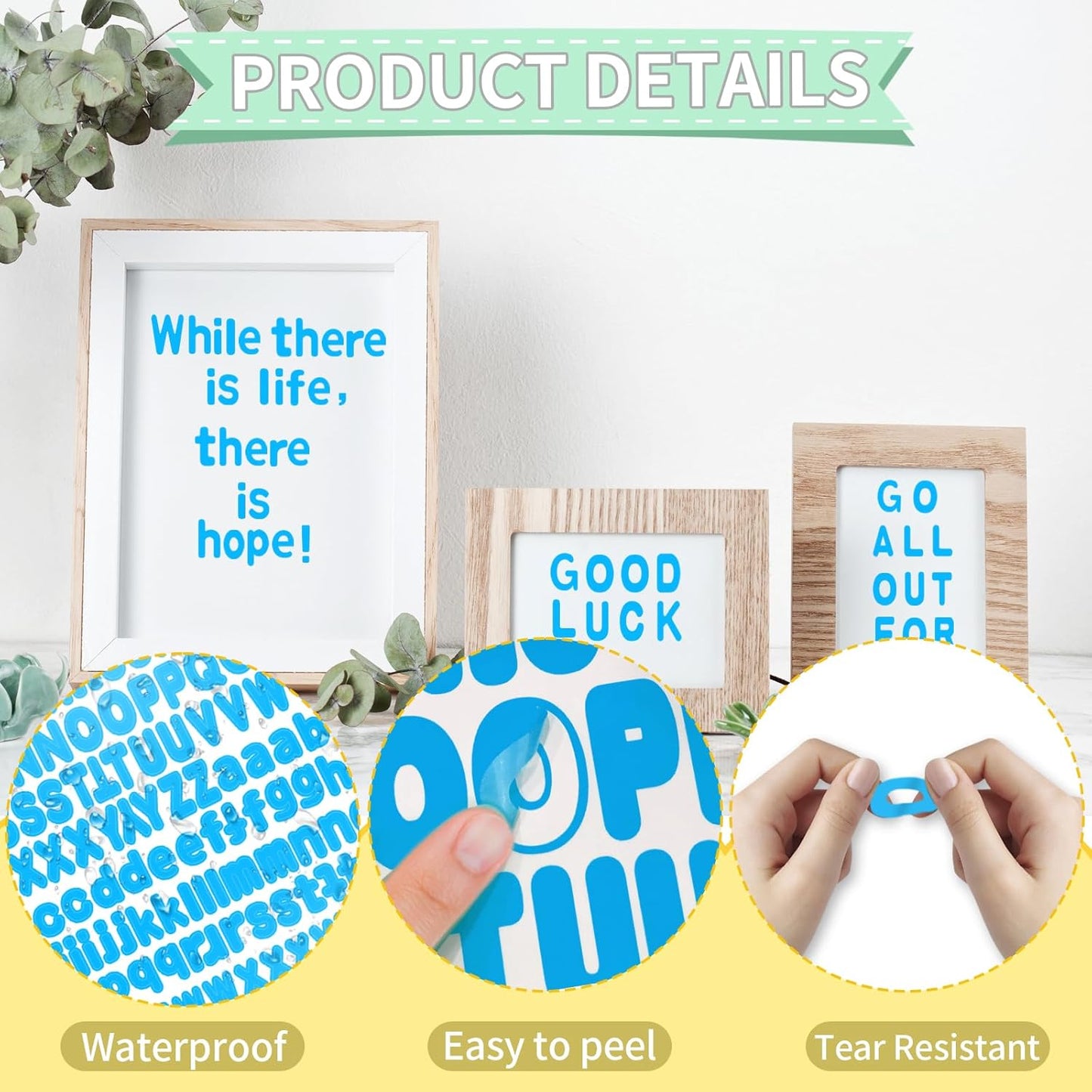 Alphabet Stickers, 1'' Inch 12 Sheets Light Blue Letter Stickers, Self-Adhesive Vinyl Mailbox Numbers, Letters for Bulletin Boards, Classroom & Home Decor