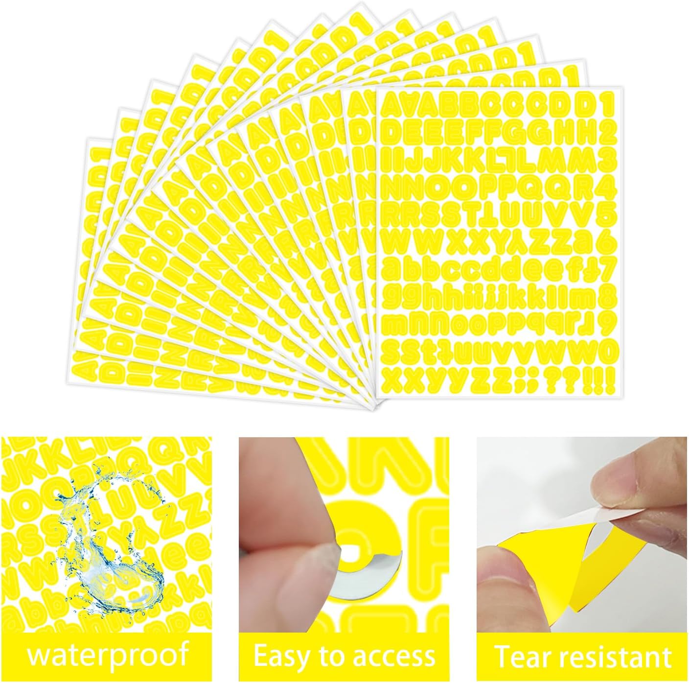Starboling Letter Stickers, 1/2 inch Yellow Alphabet Stickers, Self-Adhesive Vinyl for Mailbox Numbers, Bulletin Boards & Home Decor