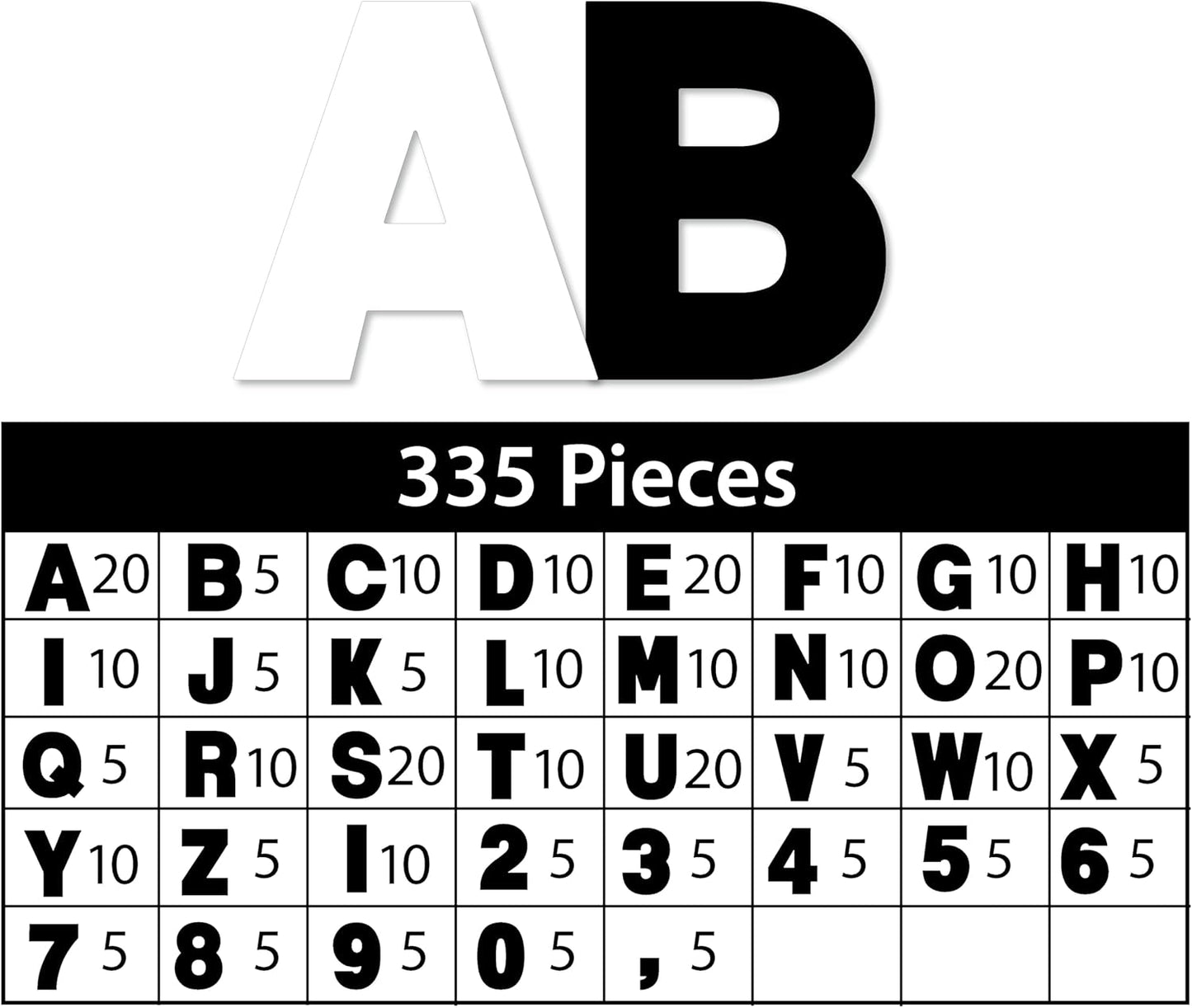 ArtSkills Poster Letters 2.5” Paper Letters for Poster Board Projects, Classroom Bulletin Boards, Sign Making Supplies, Black & White, 335 Pieces