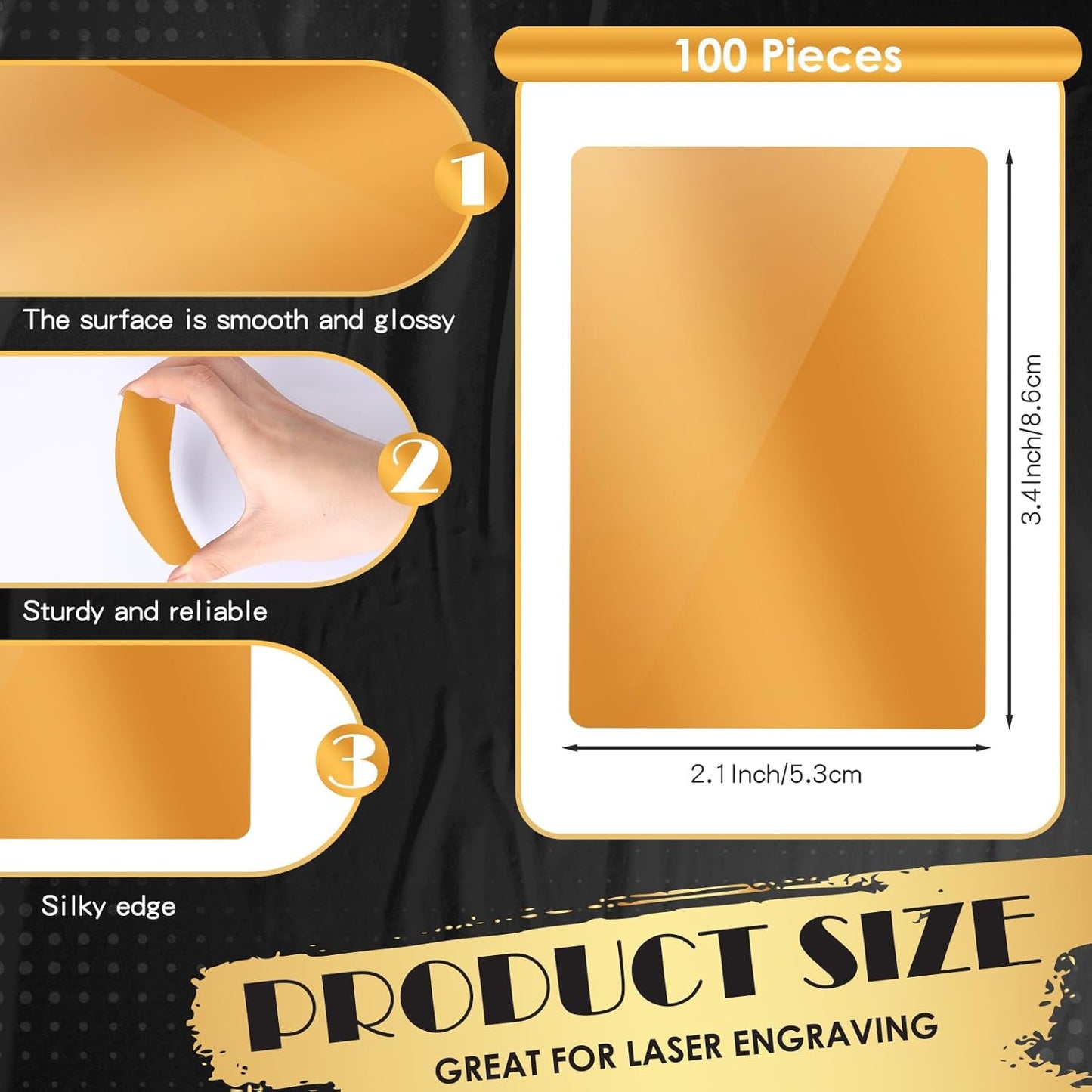 weparmeety 100 Pcs Metal Engraving Blanks Aluminum Sheet Laser Engraving Business Card Multipurpose Engraving DIY Gift Cards 86 x 54 x 0.21 mm (Dark Gold)