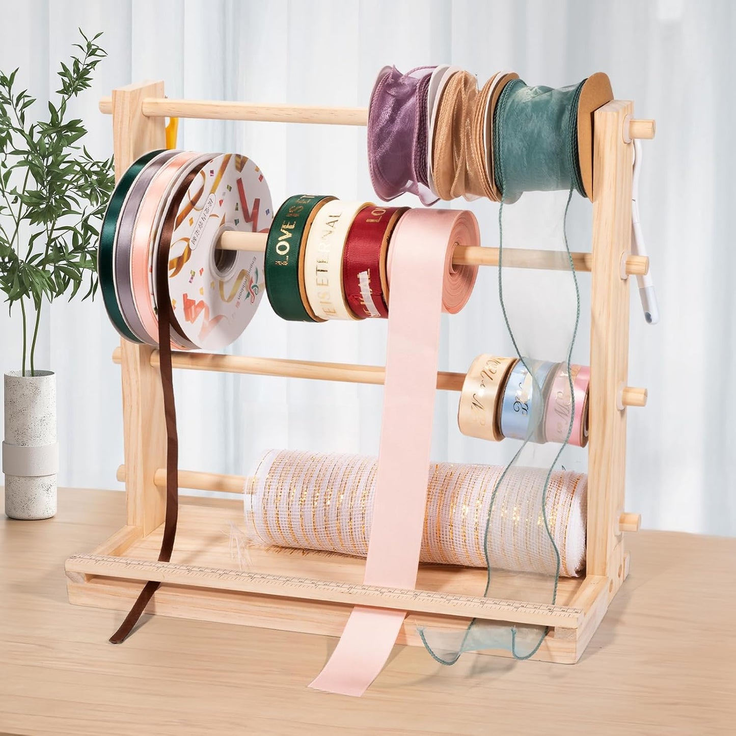 PUNLUXU Ribbon Storage Rack Spool Holder Organizer Sewing Craft Wreath Mesh Crochet Thread Tulle Roll Washi Tape Craft Florist Wrapping，15.7 in
