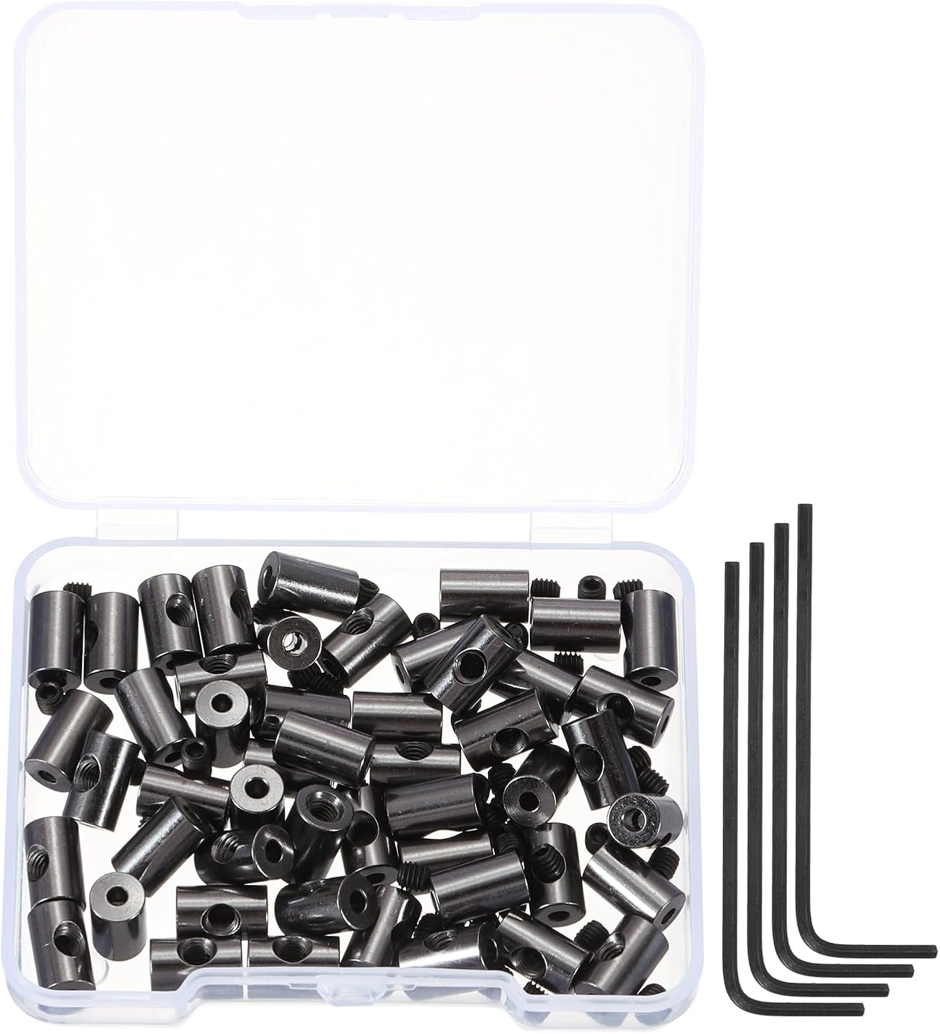 MECCANIXITY 50 Pcs Metal Locking Pin Backs, Locking Pin Keepers Clasp 9mm(H) with 4 Wrench Replacement in Storage Case for Badge, Brooch, Black Tone