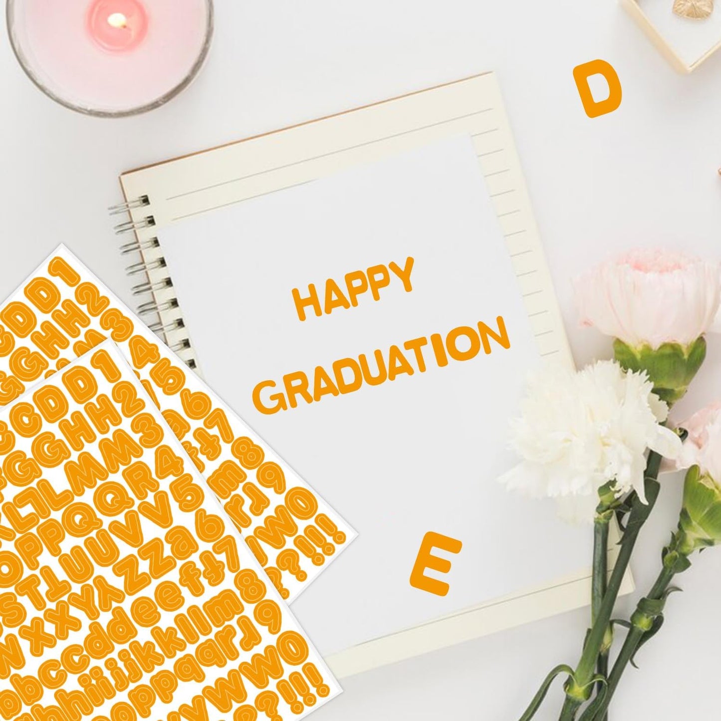 Letter Stickers,1/2 inch 10 Sheets Orange Alphabet Sticker,Self Adhesive Vinyl Letter Stickers Mailbox Numbers,Self Adhesive Letters Stickers for Bulletin Boards Classroom Home Decor