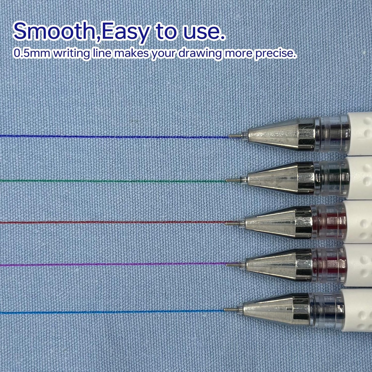 5 Colors Water Erasable Fabric Marking Pen with 20 Refills for Cross Stitch, Embroidery, Sewing, Quilting DIY (red,rose, blue, green, purple)