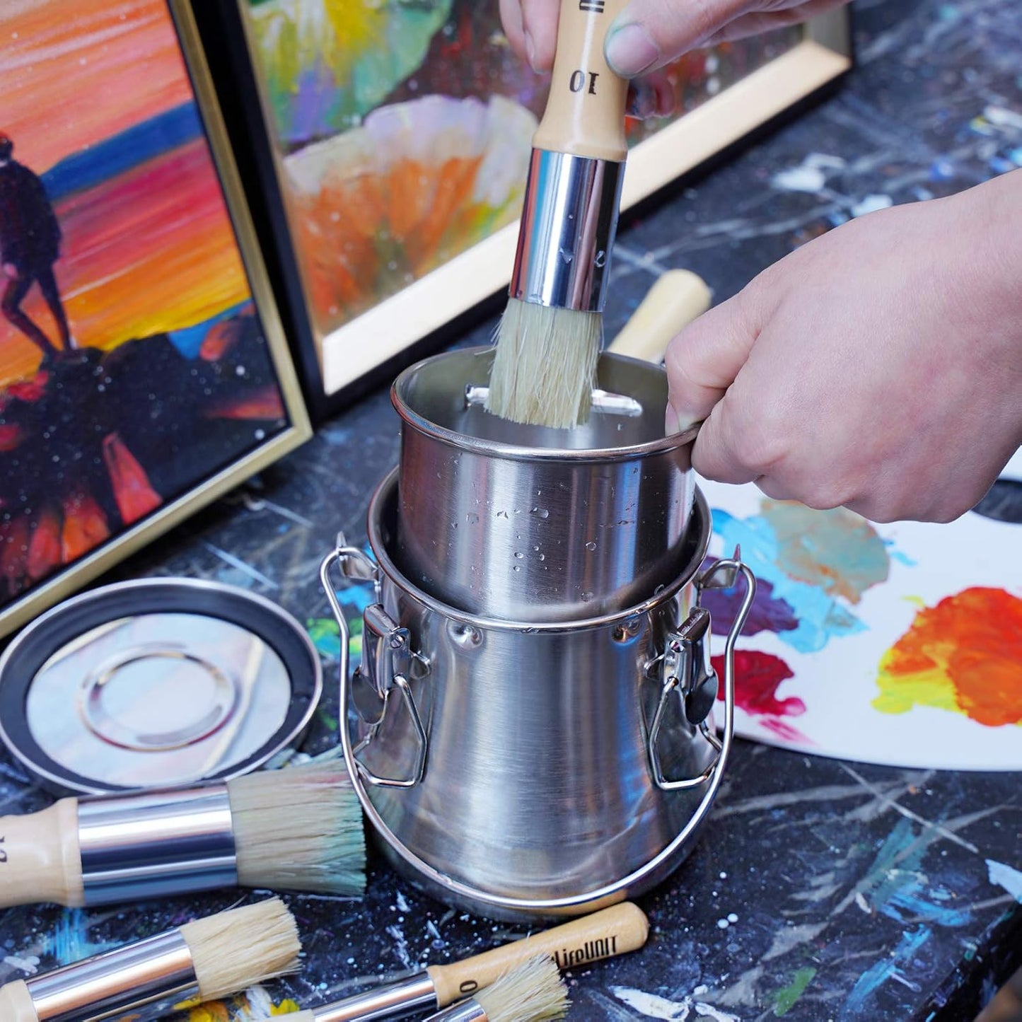 MyLifeUNIT Paint Brush Cleaner, Airtight Stainless Steel Brush Holder for Painting, 25 oz/Large