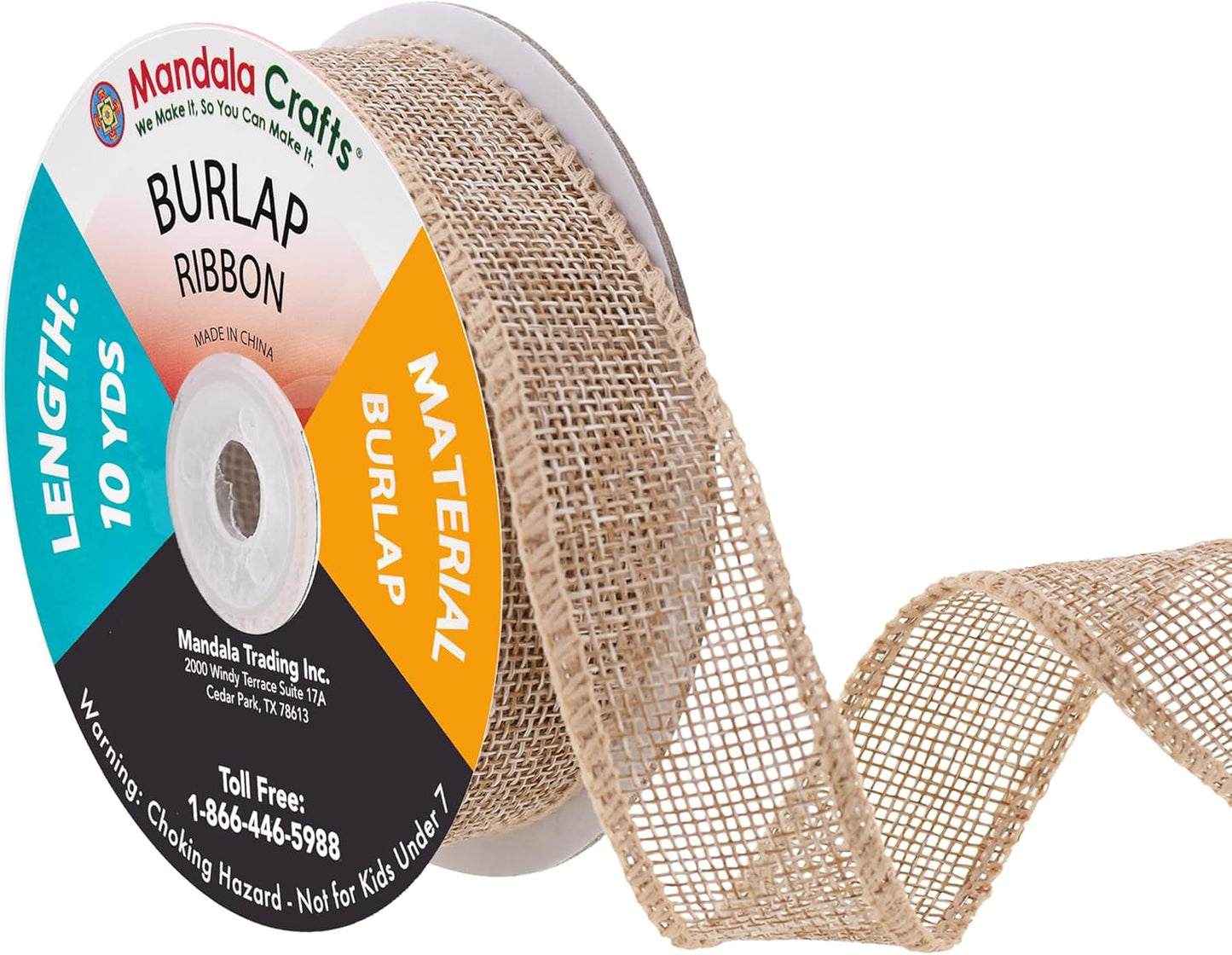 Mandala Crafts Natural Burlap Ribbon 1 Inch Wide Jute Ribbons for Crafts - 20 Yds Roll Rustic Burlap Wrap Trim Ribbons for Wreaths Bows Wedding Party Decoration