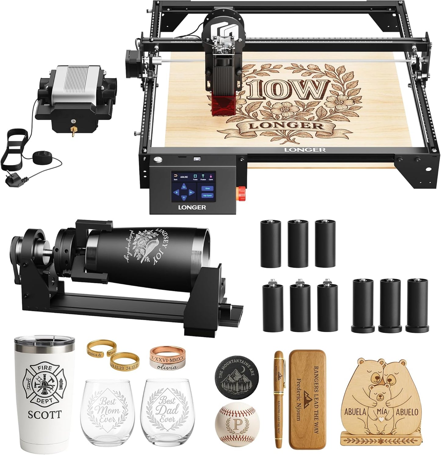 LONGER Laser Engraver Ray5 10000mW Engraver Machine DIY CNC Laser Cutter Tool for Metal Glass Wood Working Area 15.7 "x15.7" with Air Assist Rotary Roller Kit Laser