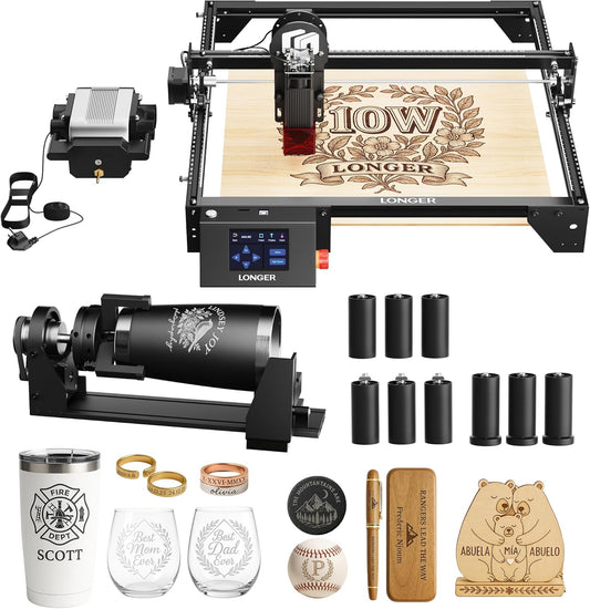 LONGER Laser Engraver Ray5 10000mW Engraver Machine DIY CNC Laser Cutter Tool for Metal Glass Wood Working Area 15.7 "x15.7" with Air Assist Rotary Roller Kit Laser