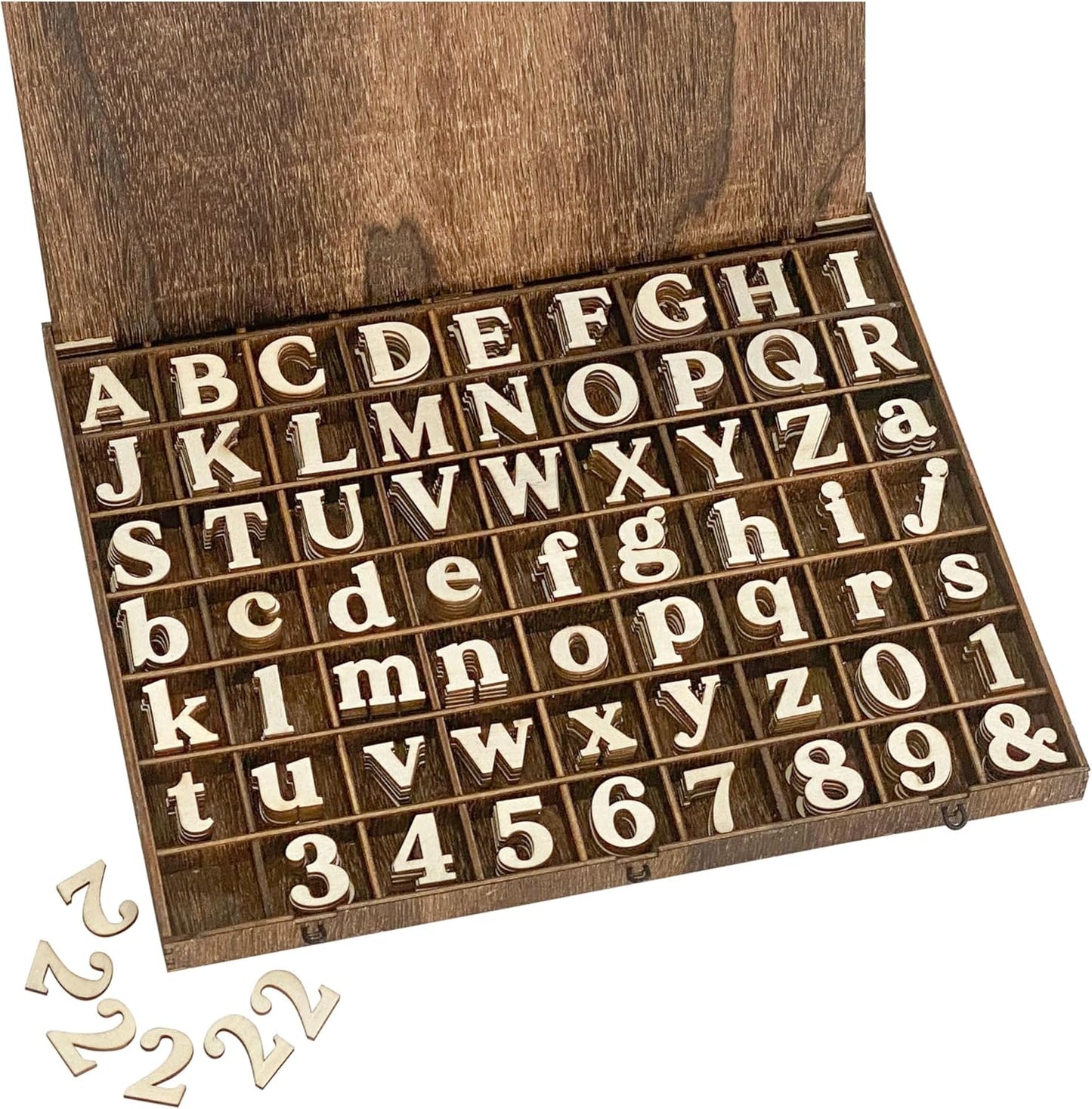 706 Pieces 1 Inch Wood Alphabet Letters Wooden Numbers Mini Capital & Lowercse Letters with Rustic Storage Box for Home Decor Spelling Education Homemade Crafts Party Gifts