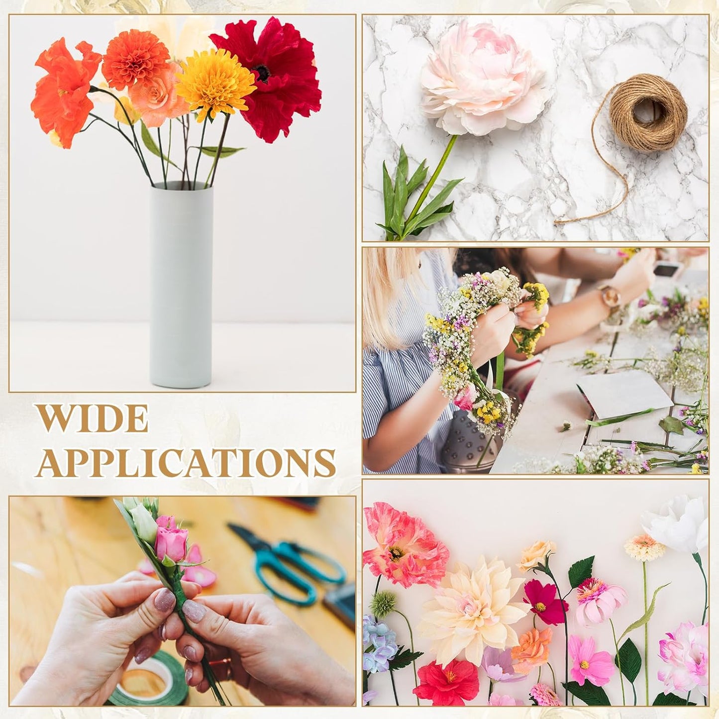 uxcell 100Pcs 2 Gauge Floral Wire, 11.81" Length Flower Stem Wires with 0.08" x 32.8ft Twine for Wreath Making, Flower Arrangement, White