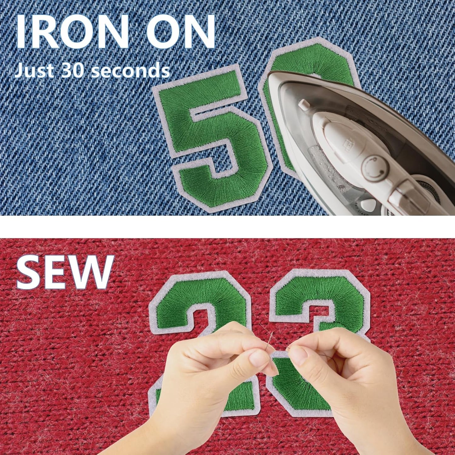 Number Iron On Patches, Numbers 0-9 Embroidery Applique Patch, DIY Decorative Heat Press Patches for Clothing Jeans Jackets Backpacks Hats (Green 50 Pcs)