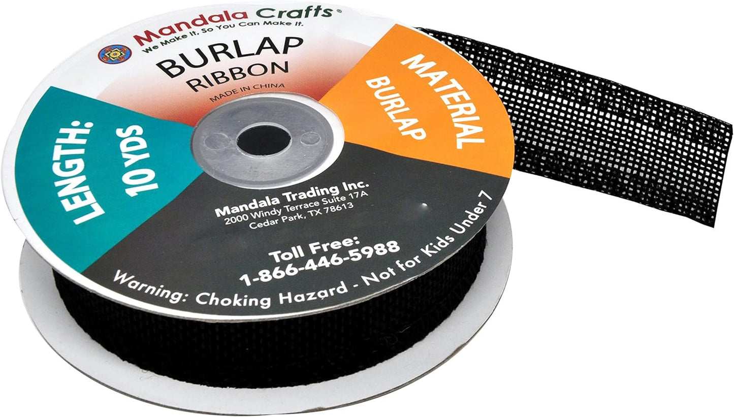 Mandala Crafts Black Burlap Ribbon 1 Inch Wide Jute Ribbons for Crafts - 20 Yds Roll Rustic Burlap Wrap Trim Ribbons for Wreaths Bows Wedding Party Decoration