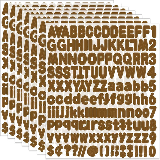 Alphabet Stickers - 1'' Inch Brown Letter Stickers, Self-Adhesive, Vinyl, Mailbox Numbers, for Bulletin Boards, Classroom, Home Decor