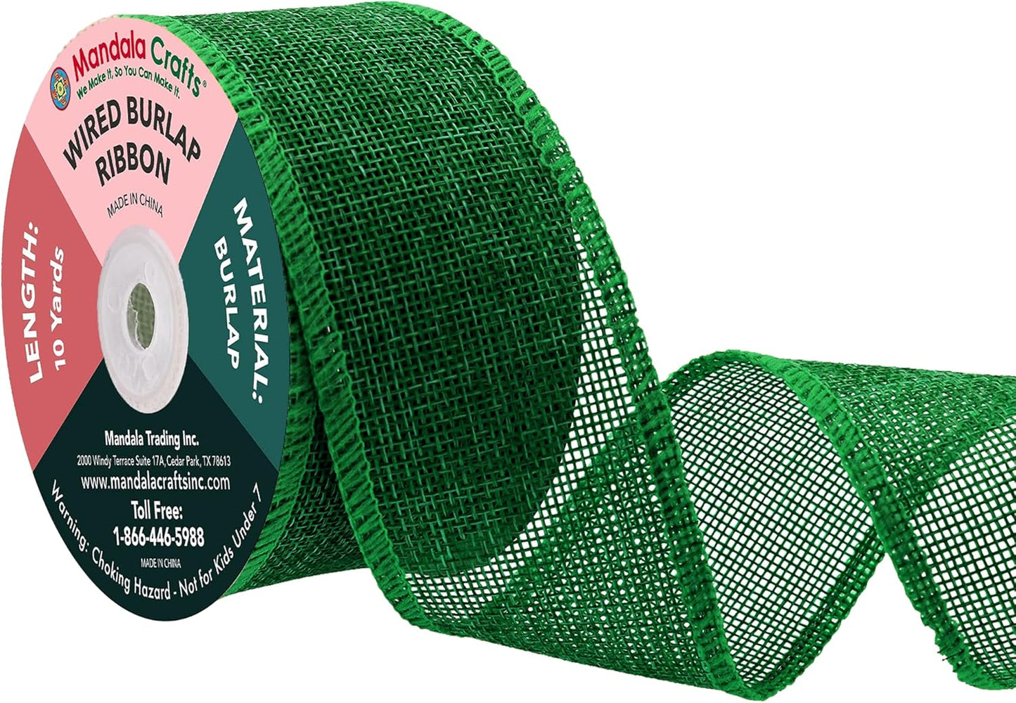 Mandala Crafts Green Burlap Wired Ribbon 2 Inches Wide Jute Ribbons for Crafts - 10 Yds Roll Rustic Burlap Wrap Trim Ribbons for Wreaths Bows Party Decoration
