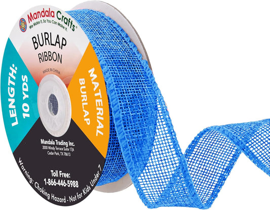 Mandala Crafts Sky Blue Burlap Ribbon 1 Inch Wide Jute Ribbons for Crafts - 20 Yds Roll Rustic Burlap Wrap Trim Ribbons for Wreaths Bows Wedding Party Decoration