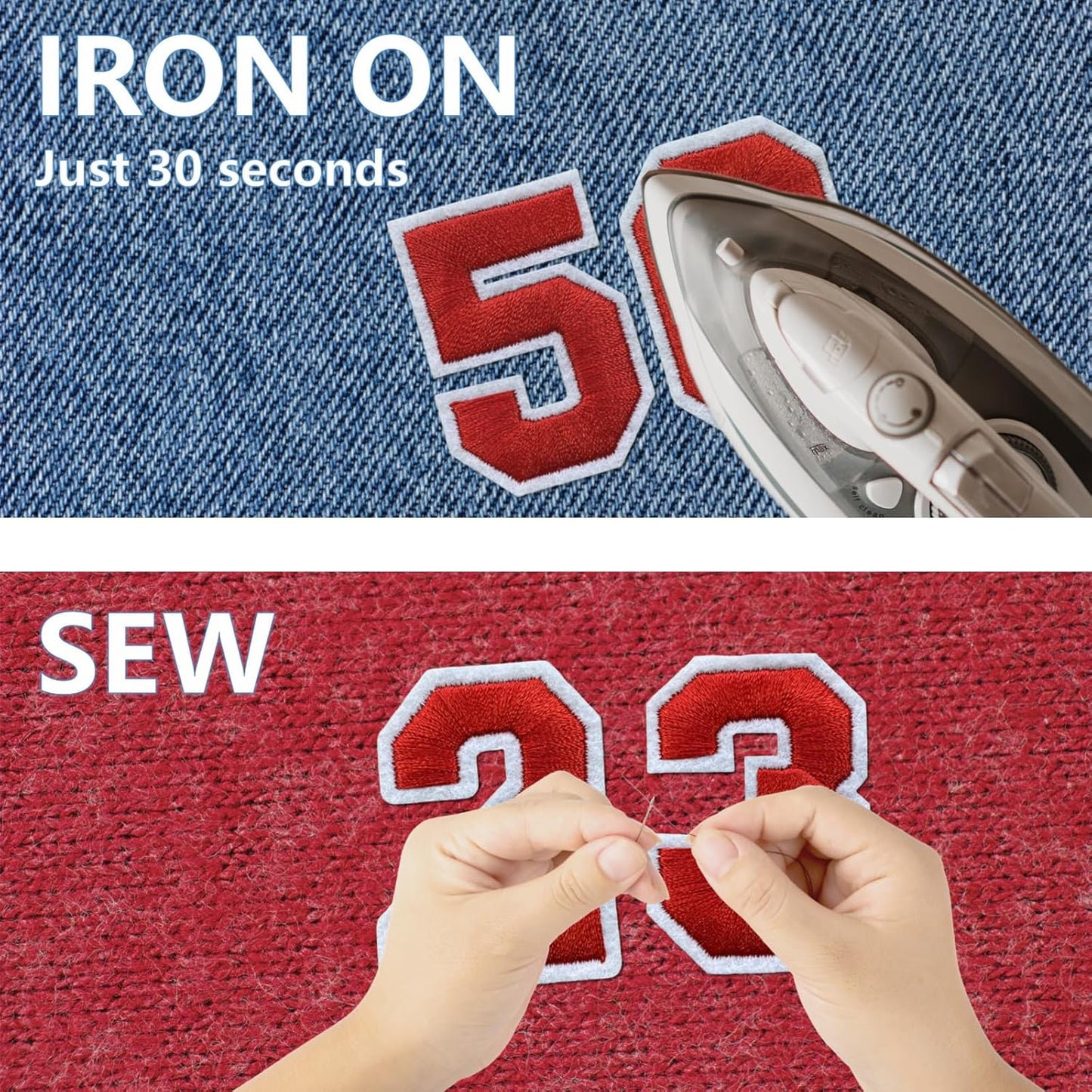 Number Iron On Patches, Numbers 0-9 Embroidery Applique Patch, DIY Decorative Heat Press Patches for Clothing Jeans Jackets Backpacks Hats (Red 50 Pcs)