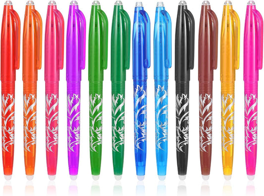 12pcs Heat Erasable Pens for Fabric, Fabric Marking Pens Fabrics Markers No Ghost Lines, Disappearing Ink for Precise Marking for Quilting Sewing Embroidery DIY Dressmaking Fabrics Tailors Chalk