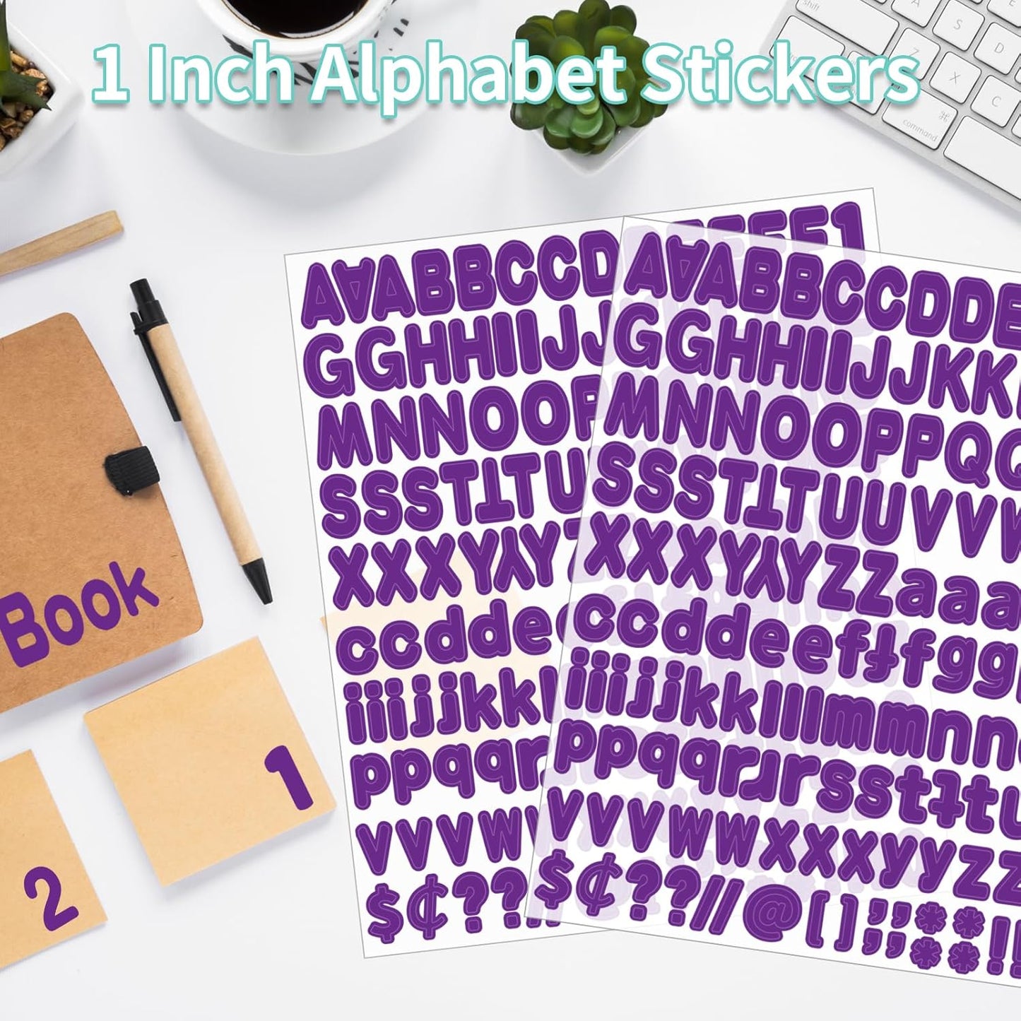 Alphabet Stickers, 1'' Inch, 12 Sheets, Deep Purple Letter Stickers, Self-Adhesive Vinyl, Mailbox Numbers, Classroom & Home Decor