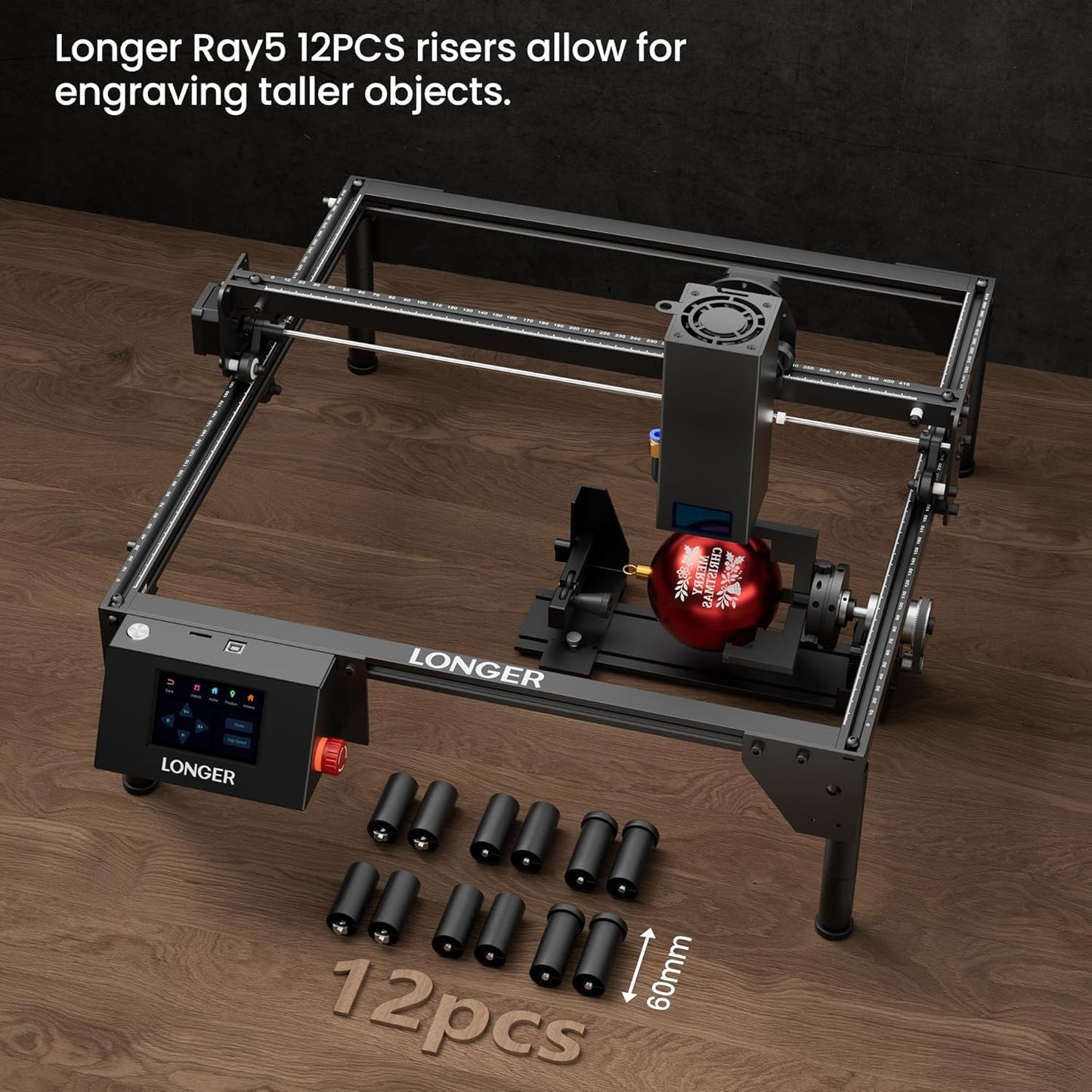 LONGER Laser Engraver Ray5 20000mW Engraver Machine with Air Assist Kit DIY CNC Laser Cutter Tool for Metal Glass Wood Working Area 15.7 "x15.7" with 4-in-1 Rotary Roller Kit