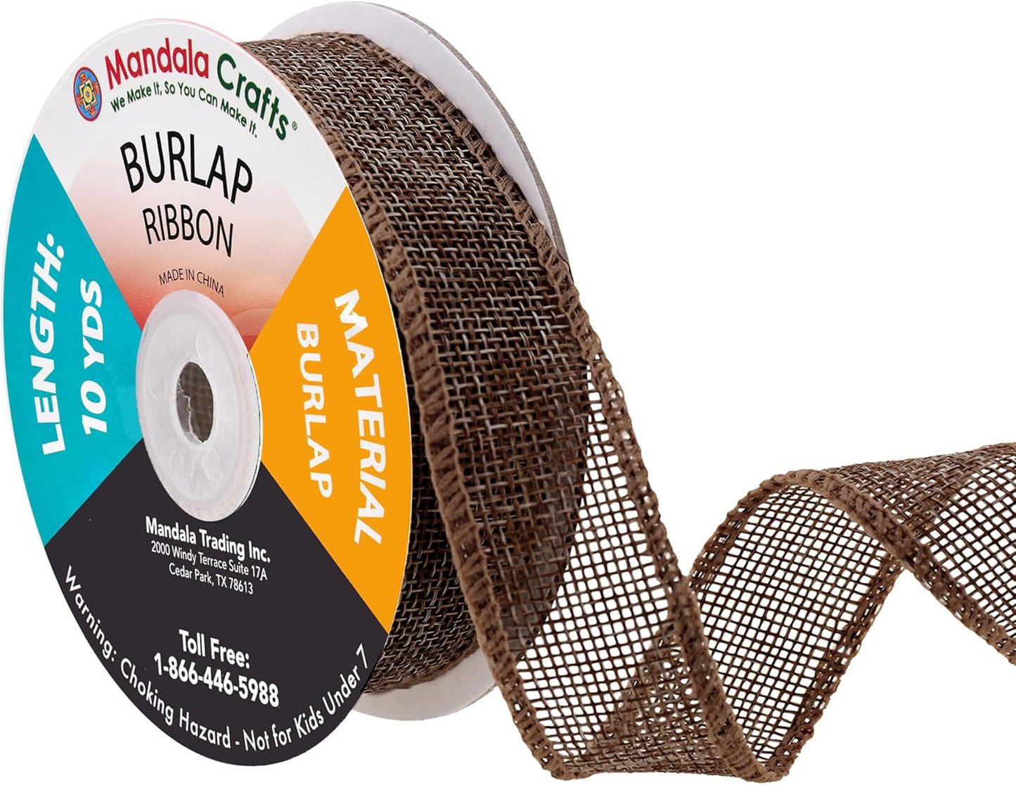 Mandala Crafts Brown Burlap Ribbon 1 Inch Wide Jute Ribbons for Crafts - 20 Yds Roll Rustic Burlap Wrap Trim Ribbons for Wreaths Bows Wedding Party Decoration