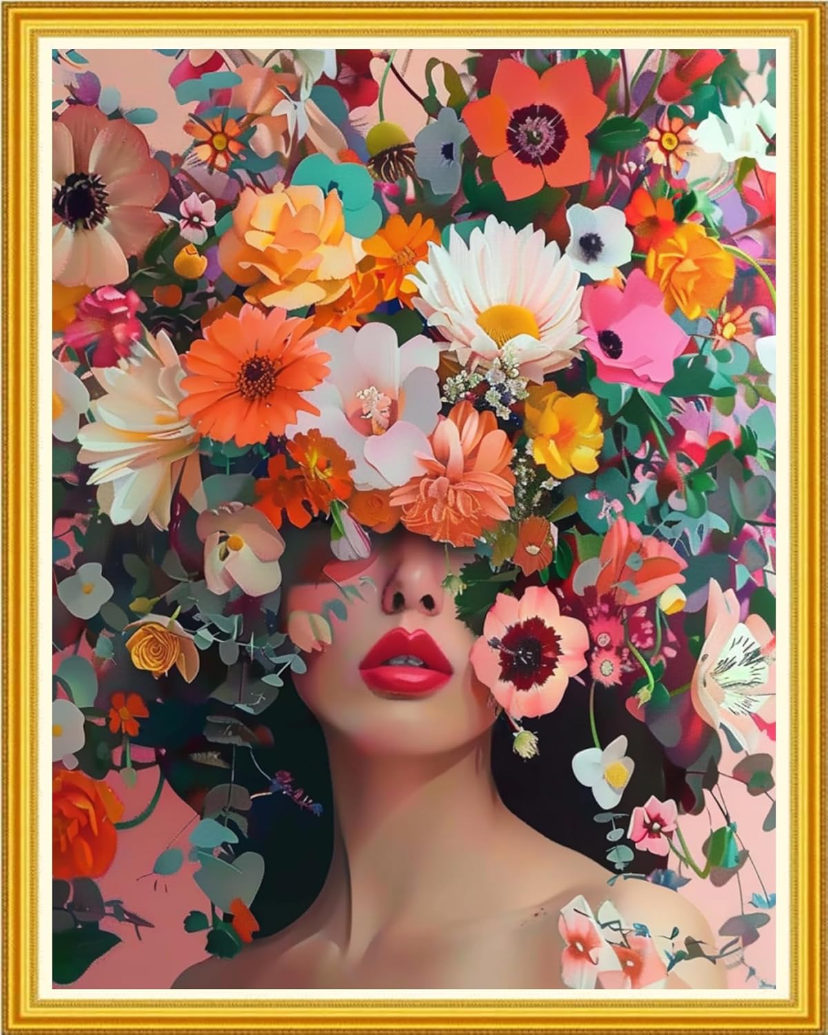 Magxvouy Cross Stitch Kits Stamped Full Range of Embroidery Kits,Cross Stitch Patterns Needlework Kits for Beginners 11CT Printed Kits&Girl Flowers 16x20 inch