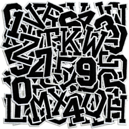 Letter and Number Iron On Patches, A-Z Alphabet and Numbers 0-9 Embroidery Applique Patch, DIY Decorative Heat Press Patches for Clothing Jeans Jackets Backpacks Hats (Black 72 Pcs)
