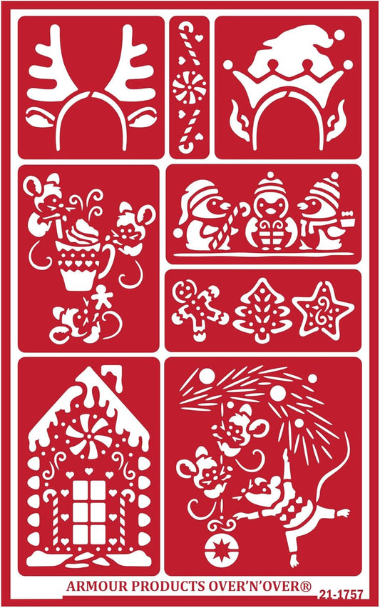 Over'N'Over Reusable Glass Etching Stencils – Durable Self-Stick Designs for Glass, Mirrors, and Ceramics with Armour Etch Cream – 5” x 8” Stencil Sheet - Holiday Spirit