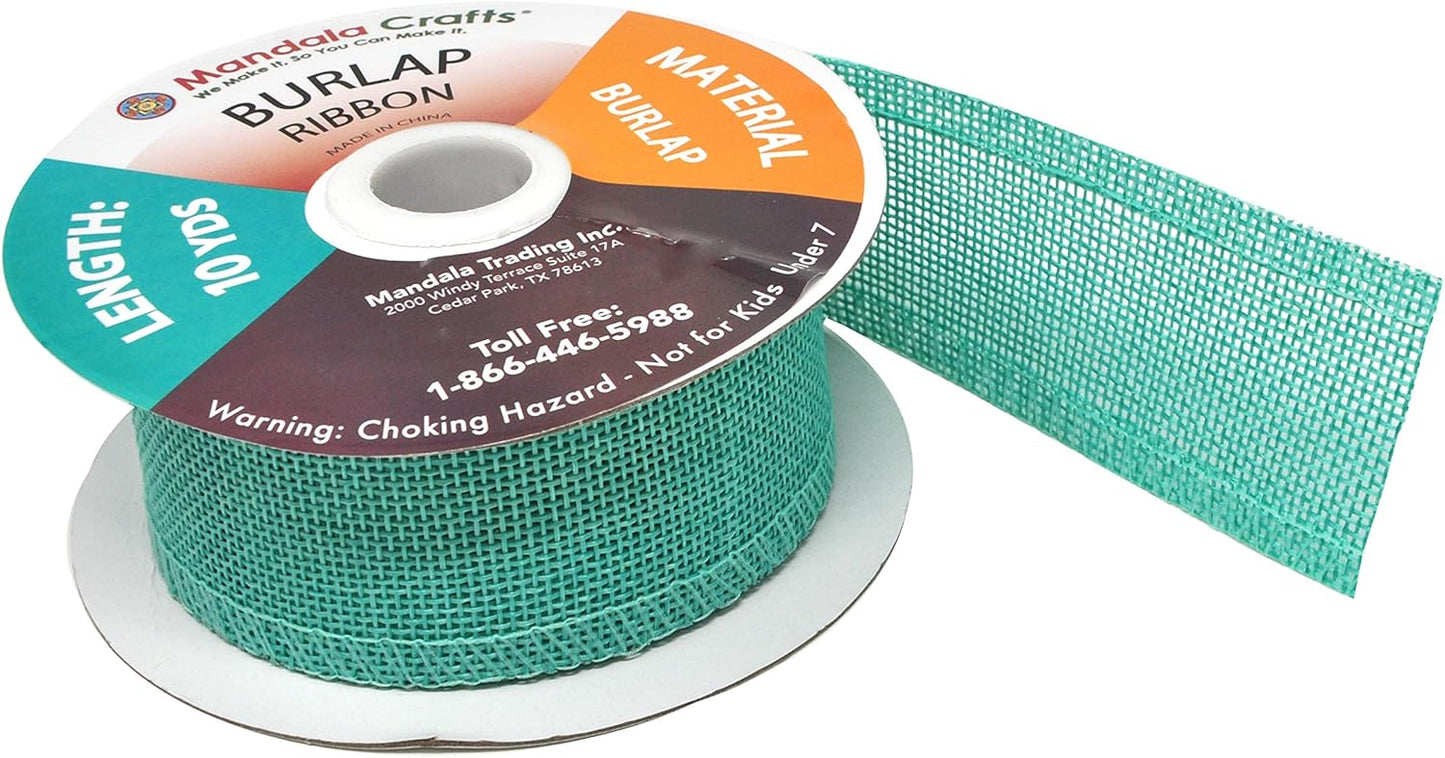 Mandala Crafts Turquoise Burlap Ribbon 1.5 Inches Wide Jute Ribbons for Crafts - 20 Yds Roll Rustic Burlap Wrap Trim Ribbons for Wreaths Bows Wedding Party Decoration
