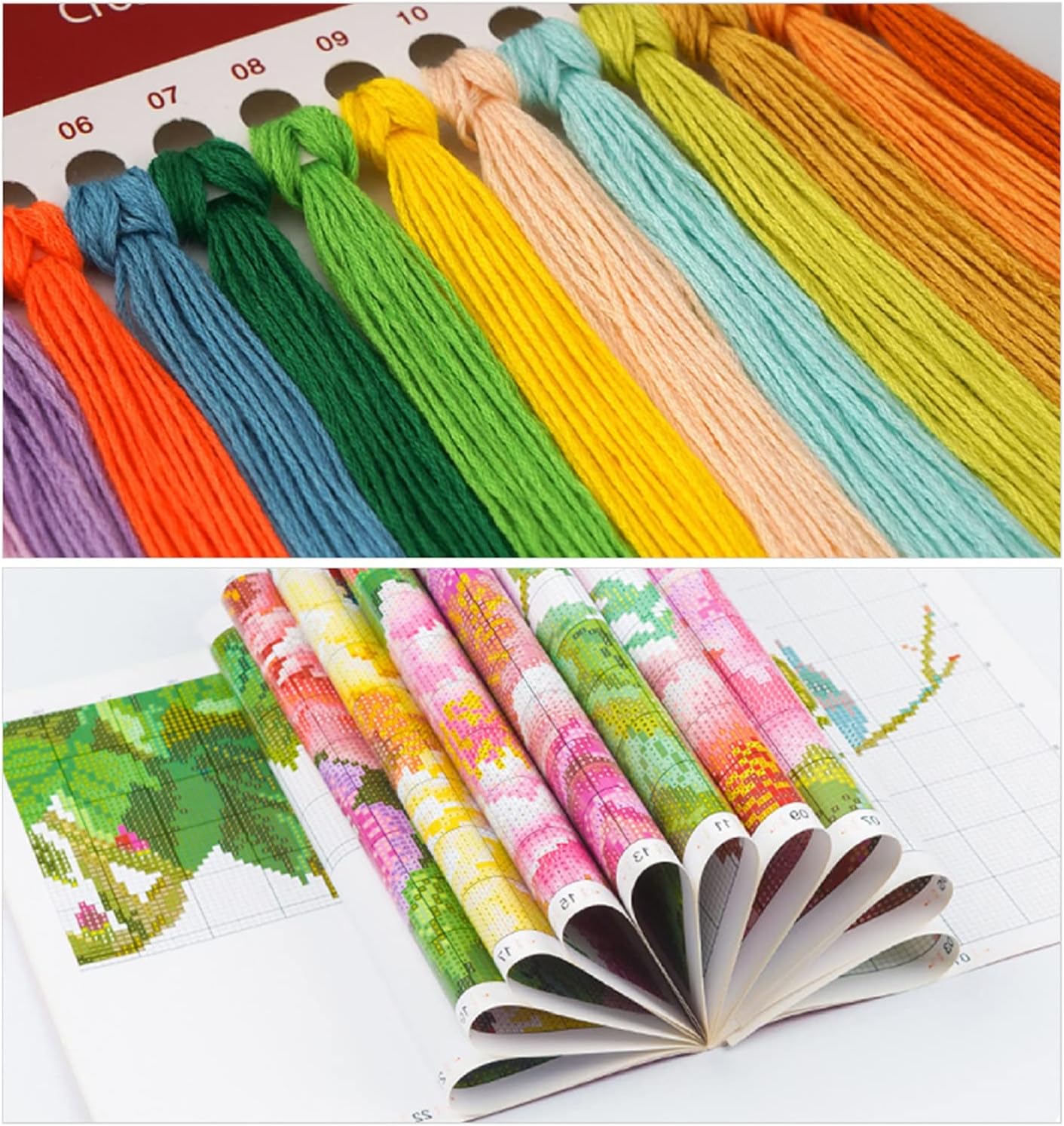 Foxhool Beginners Cross Stitch Kits Stamped Full Range of Embroidery Kits for Adults DIY Cross Stitches kit Embroidery Patterns for Needlepoint kit-Colorful Flower Cat 17.7x17.7 inch